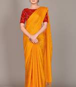 Yellow plain silk blend saree with blouse