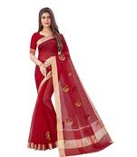 Cotton Silk Red Color Embroidered Chanderi Saree