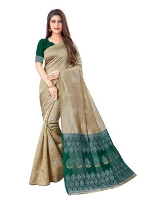 Litchi Silk Chiku Color Jacquard Banarasi Saree 1