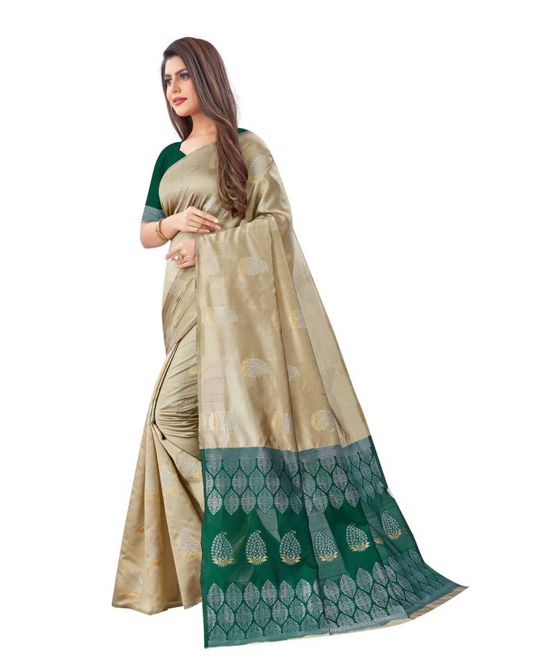 Litchi Silk Chiku Color Jacquard Banarasi Saree