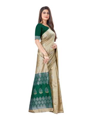 Litchi Silk Chiku Color Jacquard Banarasi Saree 3