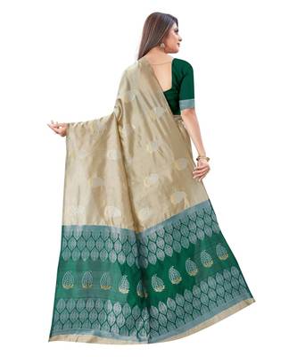 Litchi Silk Chiku Color Jacquard Banarasi Saree 4