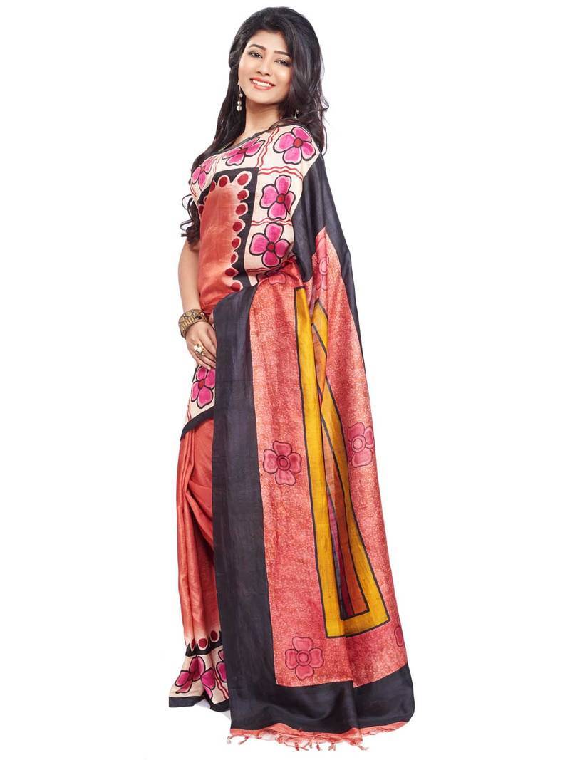 MultiColor hand_woven Pure Tasar Silk  saree with blouse