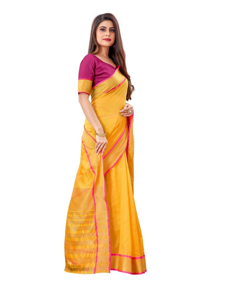 Art Silk Yellow Color Woven Self Woven Saree