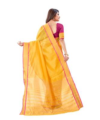 Art Silk Yellow Color Woven Self Woven Saree 4