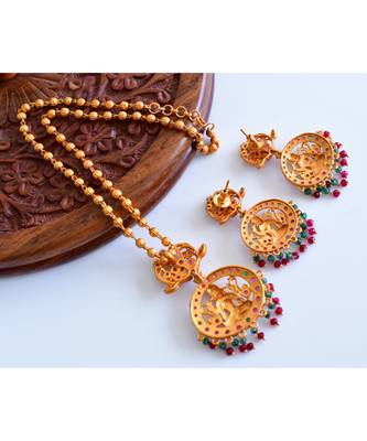pink gold plated Copper Alloy   necklace  &   pair of earrings 2