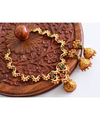 Multicolor gold plated Copper Alloy   necklace  &   pair of jhumka 1