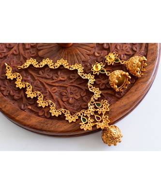 Multicolor gold plated Copper Alloy   necklace  &   pair of jhumka 2