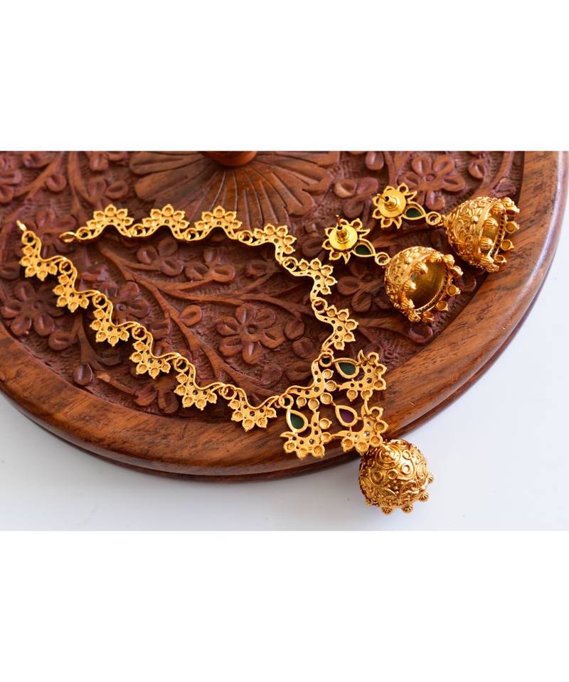Multicolor gold plated Copper Alloy   necklace  &   pair of jhumka