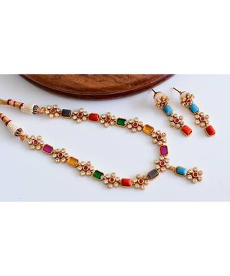 Multicolor gold plated Copper Alloy   necklace  &   pair of earrings 1
