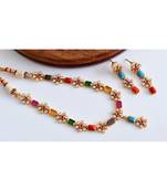Multicolor gold plated Copper Alloy   necklace  &   pair of earrings