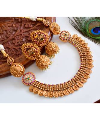 pink gold plated Copper Alloy   necklace  &   pair of jhumka 1