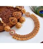 pink gold plated Copper Alloy   necklace  &   pair of jhumka
