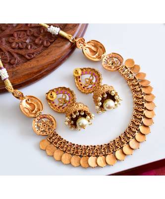pink gold plated Copper Alloy   necklace  &   pair of jhumka 2