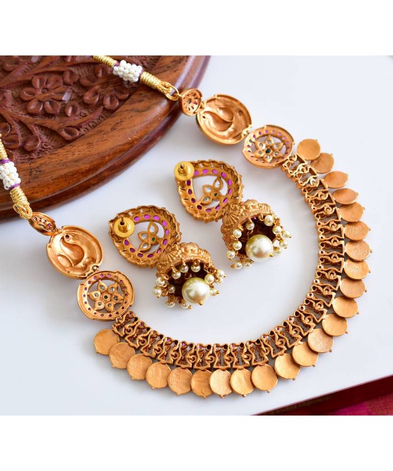 pink gold plated Copper Alloy   necklace  &   pair of jhumka