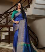 Green woven paithani silk saree with blouse