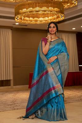 Off white woven paithani silk saree with blouse 1