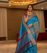 Off white woven paithani silk saree with blouse