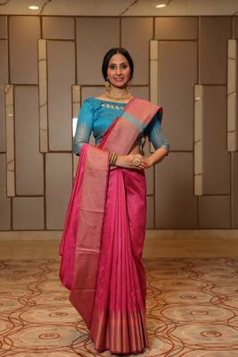 Cream woven tissue saree with blouse 3
