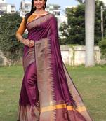 Orange woven tissue saree with blouse
