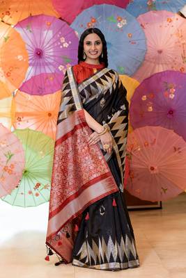 Orange woven tissue saree with blouse 1