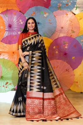 Orange woven tissue saree with blouse 3