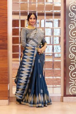 Olive woven raw silk saree with blouse 1