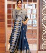 Olive woven raw silk saree with blouse