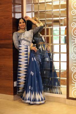 Olive woven raw silk saree with blouse 3