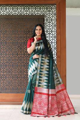 Sea green woven tissue saree with blouse 1