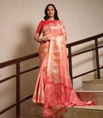 Peach woven tissue saree with blouse