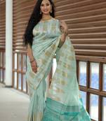 Yellow woven cotton saree with blouse
