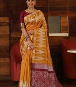 Red woven raw silk saree with blouse