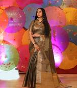 Orange woven tissue saree with blouse