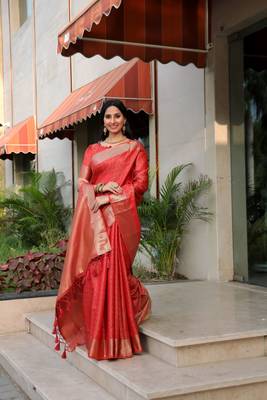 Grey woven tissue saree with blouse 3