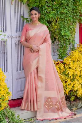 Teal printed organza saree with blouse 1