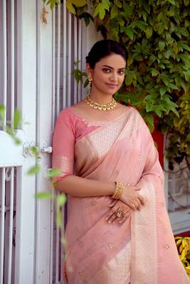 Teal printed organza saree with blouse 3