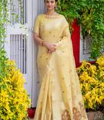 Pink printed organza saree with blouse