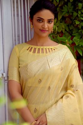 Pink printed organza saree with blouse 3