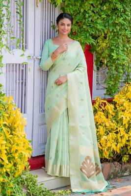 Purple printed organza saree with blouse 1