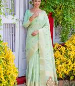 Purple printed organza saree with blouse