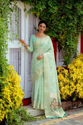 Purple printed organza saree with blouse 4