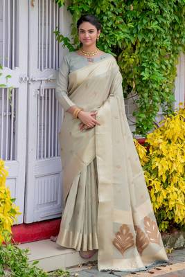 Blue printed cotton saree with blouse 1