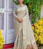 Blue printed cotton saree with blouse