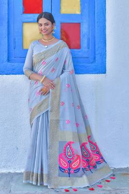 Yellow woven tussar silk saree with blouse 1