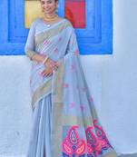 Yellow woven tussar silk saree with blouse