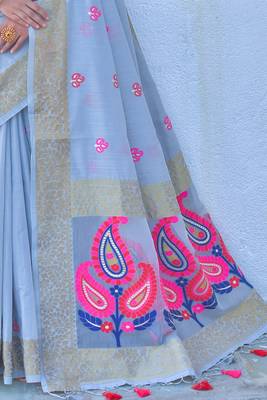 Yellow woven tussar silk saree with blouse 4