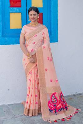 Grey embroidered silk saree with blouse 3