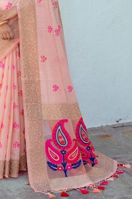 Grey embroidered silk saree with blouse 4