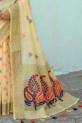 Pink embroidered silk saree with blouse 4